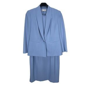 KASPER Women's 2 Piece JACKET DRESS Solid Blue Size 10 (Blazer) Size 12 (Dress)